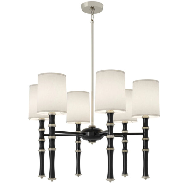 Obsidian painted aluminum chandelier with polished nickel accents, Ascot White — Kane by Robert Abbey