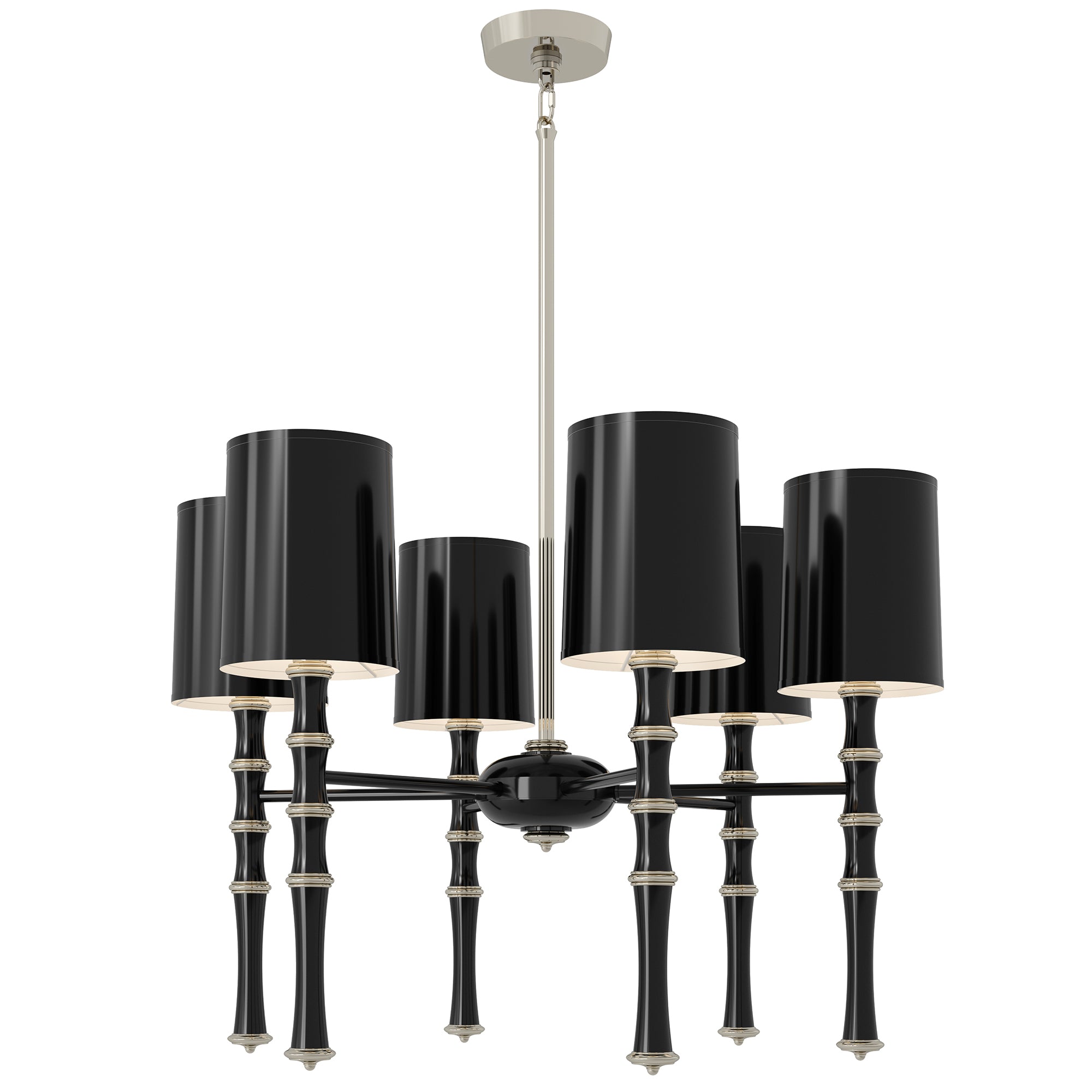 Obsidian painted aluminum chandelier with polished nickel accents, Obsidian Painted Shade — Kane by Robert Abbey