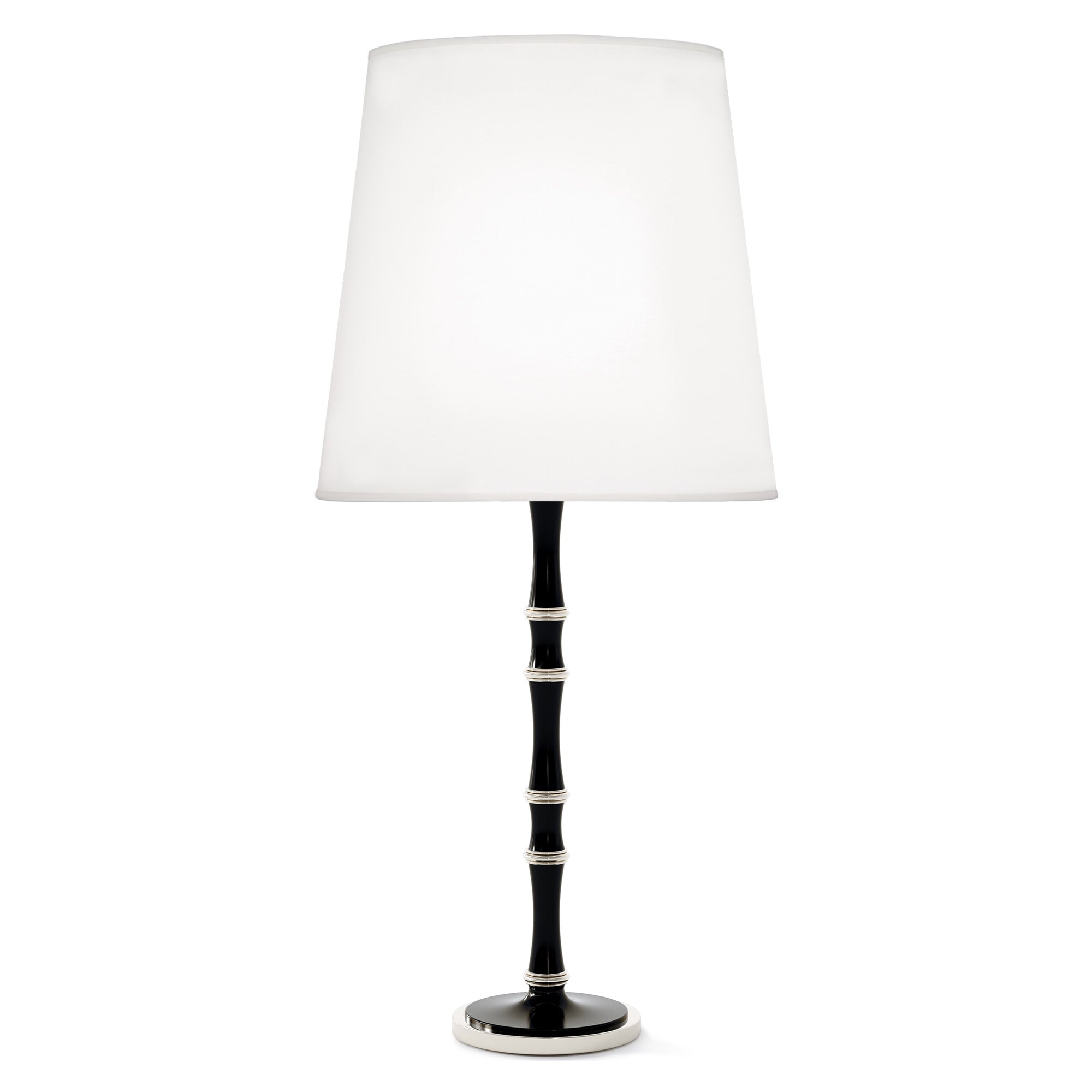 Obsidian painted aluminum table lamp with polished nickel accents, Ascot White — Kane Grande by Robert Abbey