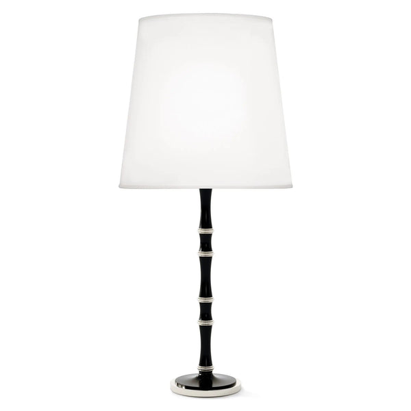 Obsidian painted aluminum table lamp with polished nickel accents, Ascot White — Kane Grande by Robert Abbey
