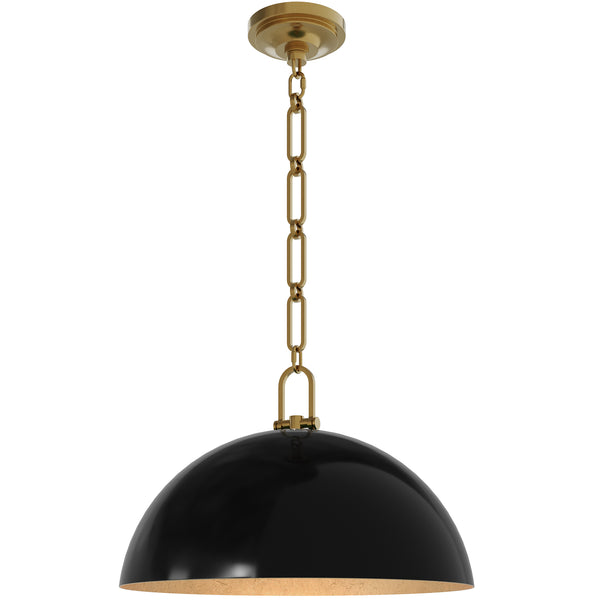 Anderson 18" Dome Pendant in Obsidian with Lacquered Burnished Brass