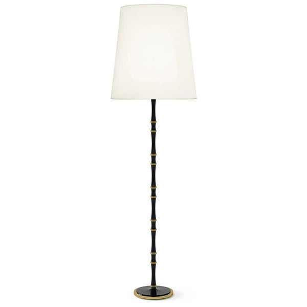 Obsidian painted aluminum floor lamp with modern brass accents, Fondine — Kane Grande by Robert Abbey