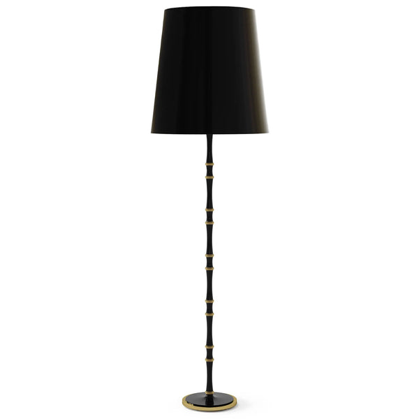 Obsidian painted aluminum floor lamp with modern brass accents, Obsidian Painted Shade — Kane Grande by Robert Abbey