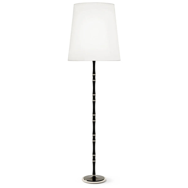 Obsidian painted aluminum floor lamp with polished nickel accents, Ascot White — Kane Grande by Robert Abbey