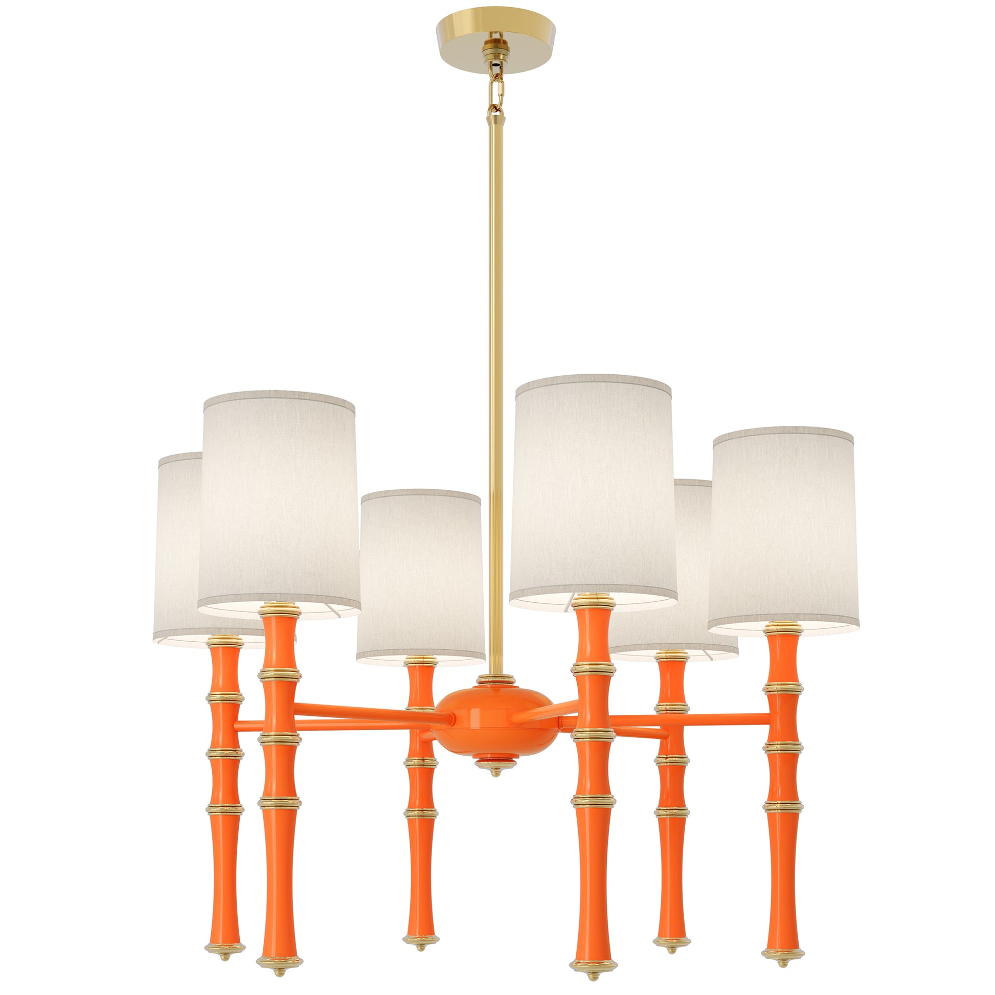 Pumpkin painted aluminum chandelier with modern brass accents, Fondine — Kane by Robert Abbey