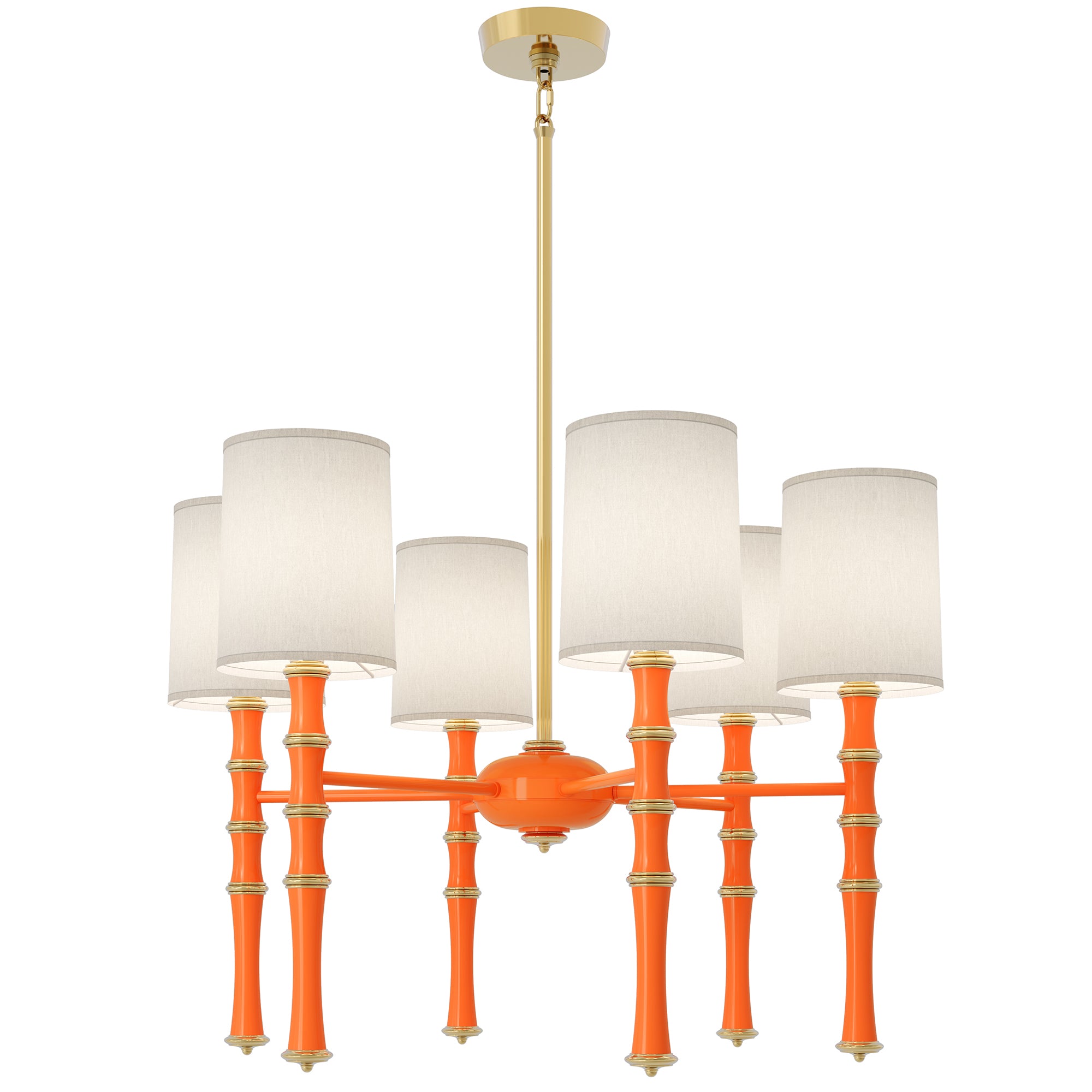 Pumpkin painted aluminum chandelier with modern brass accents, Fondine — Kane by Robert Abbey