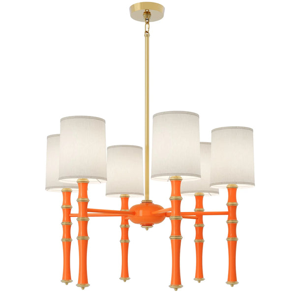 Pumpkin painted aluminum chandelier with modern brass accents, Fondine — Kane by Robert Abbey