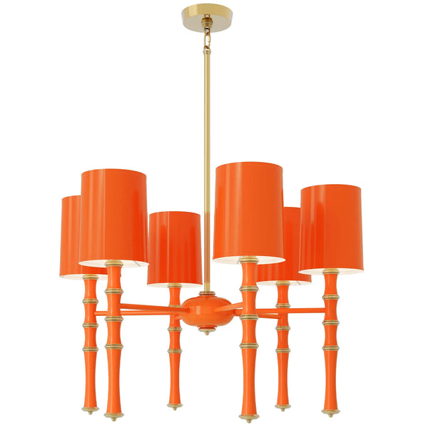 Pumpkin painted aluminum chandelier with modern brass accents, Pumpkin Painted Shade — Kane by Robert Abbey