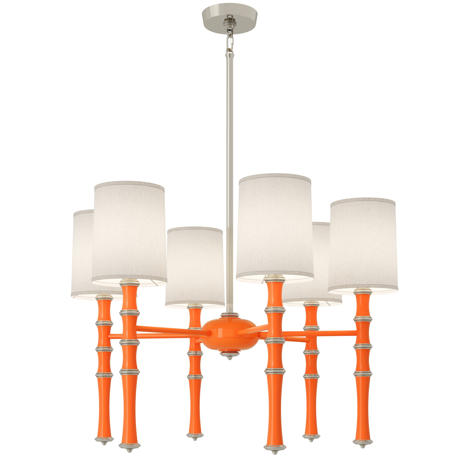 Pumpkin painted aluminum chandelier with polished nickel accents, Ascot White — Kane by Robert Abbey