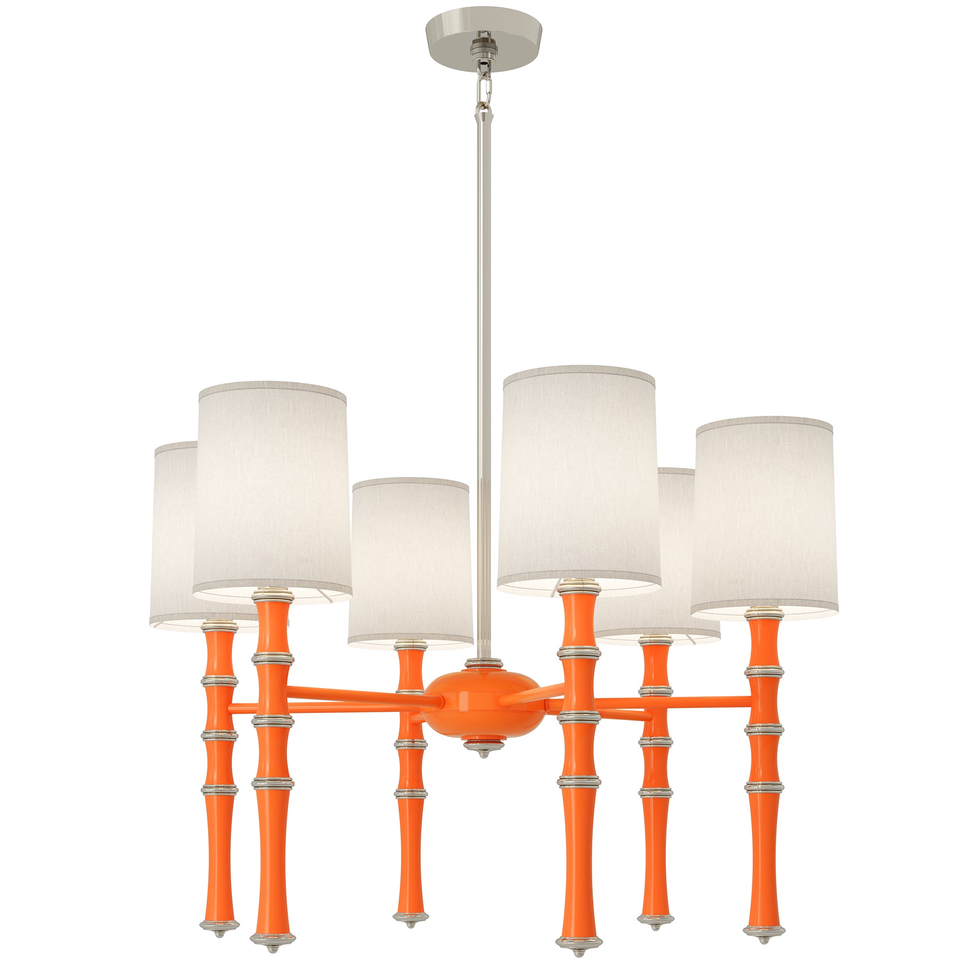 Pumpkin painted aluminum chandelier with polished nickel accents, Ascot White — Kane by Robert Abbey