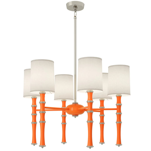 Pumpkin painted aluminum chandelier with polished nickel accents, Ascot White — Kane by Robert Abbey