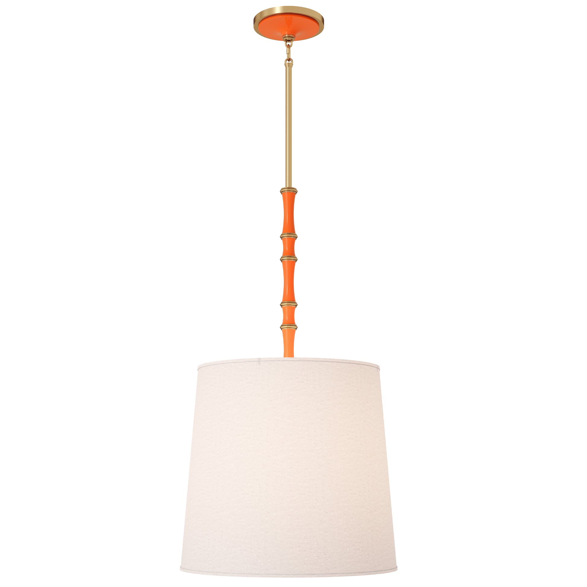 Pumpkin painted aluminum pendant light with modern brass accents, Fondine — Kane Grande by Robert Abbey