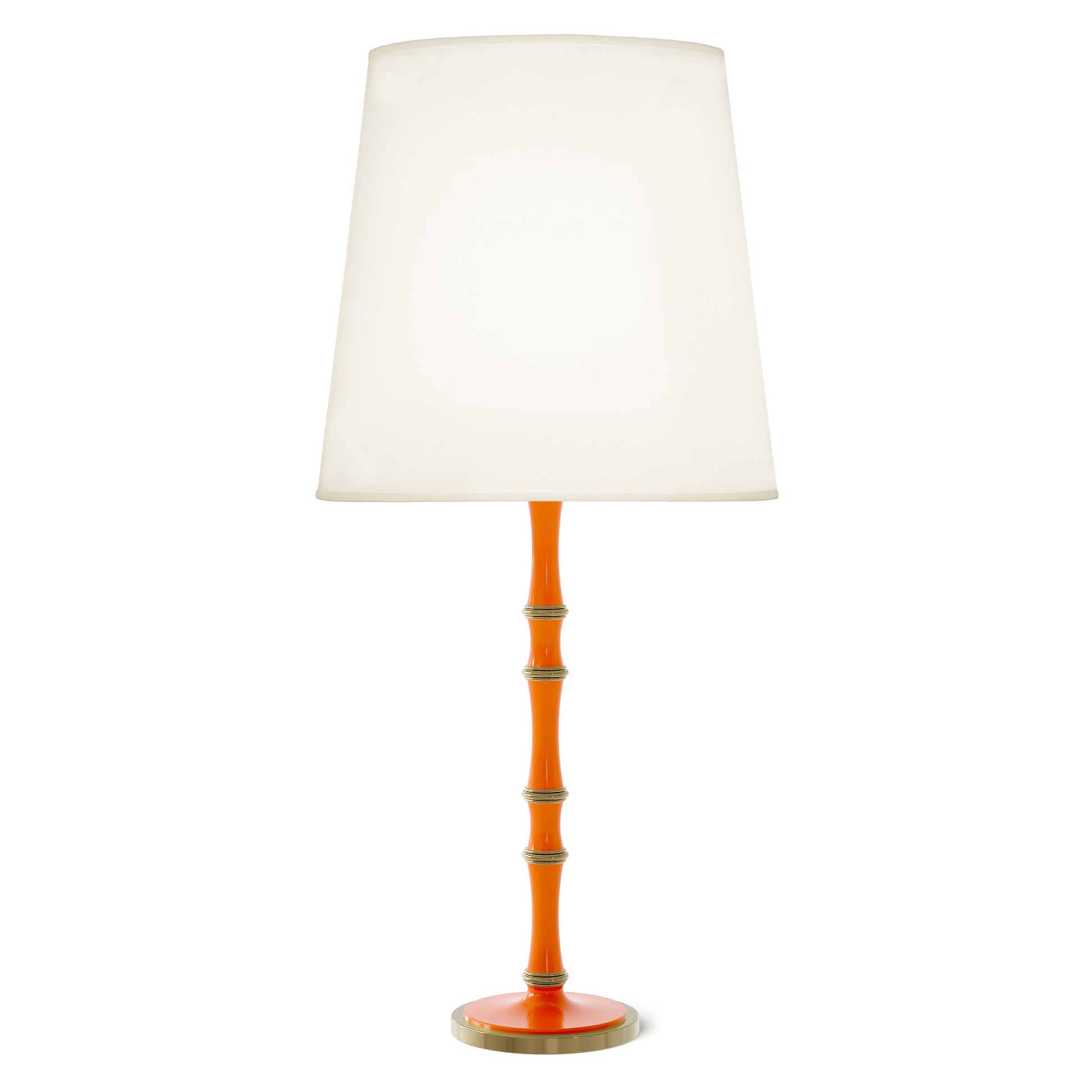 Pumpkin painted aluminum table lamp with modern brass accents, Fondine — Kane Grande by Robert Abbey