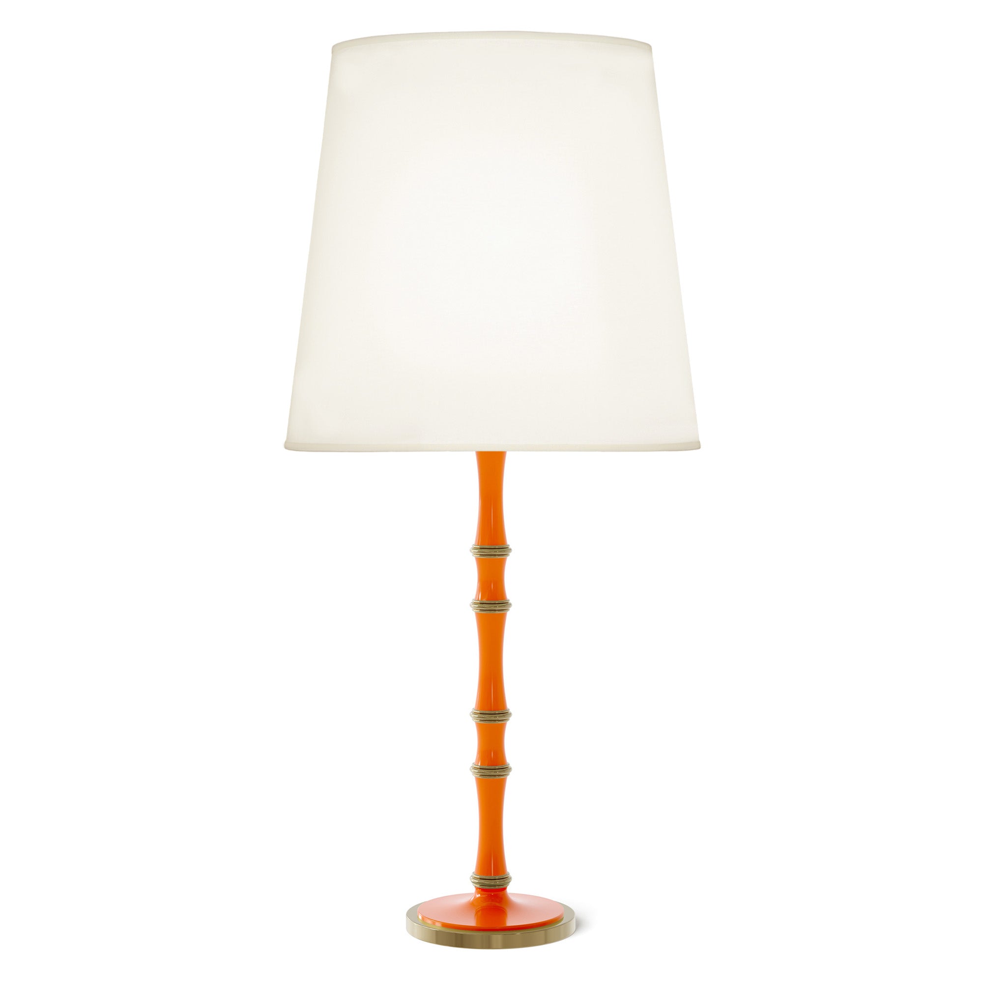 Pumpkin painted aluminum table lamp with modern brass accents, Fondine — Kane Grande by Robert Abbey