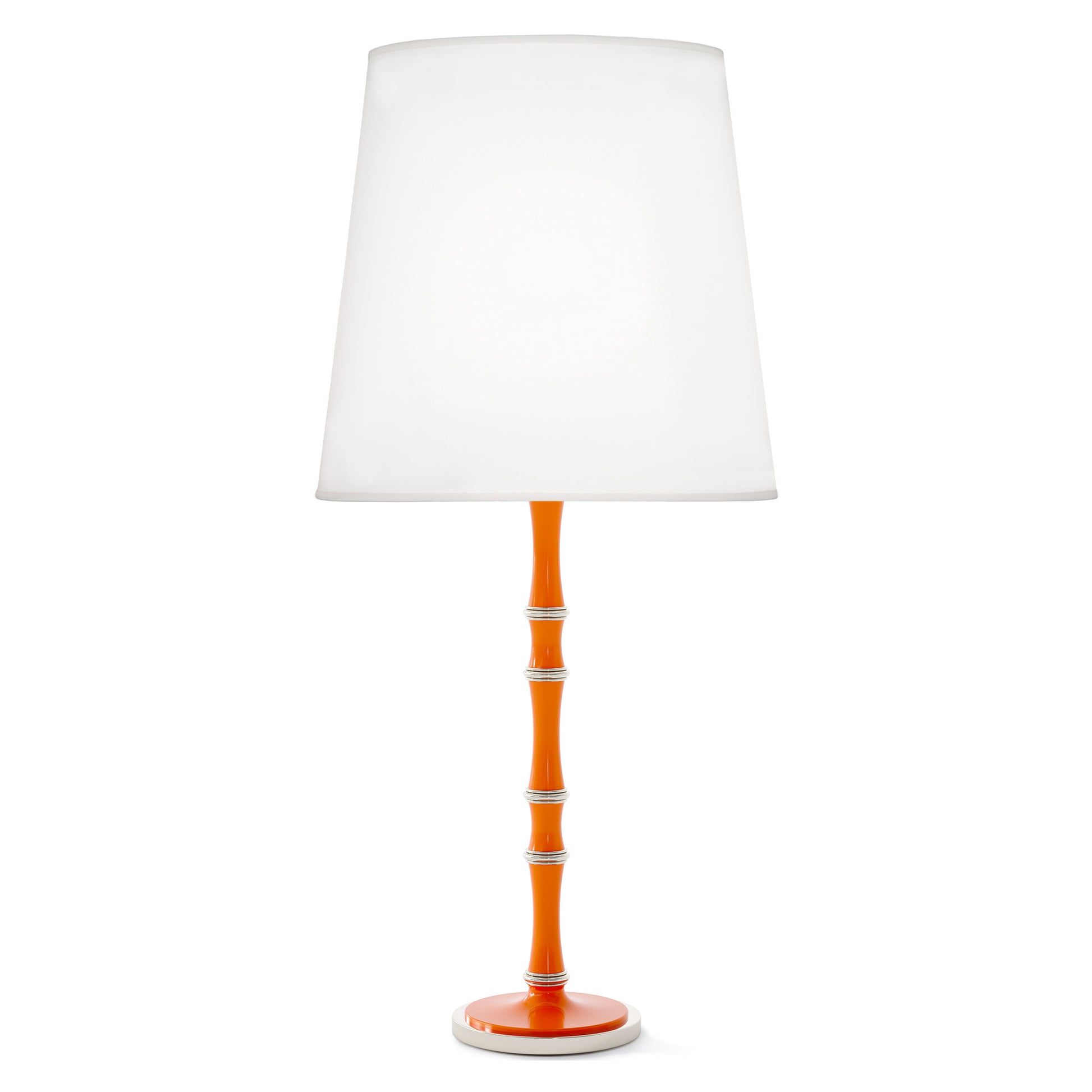 Pumpkin painted aluminum table lamp with polished nickel accents, Ascot White — Kane Grande by Robert Abbey