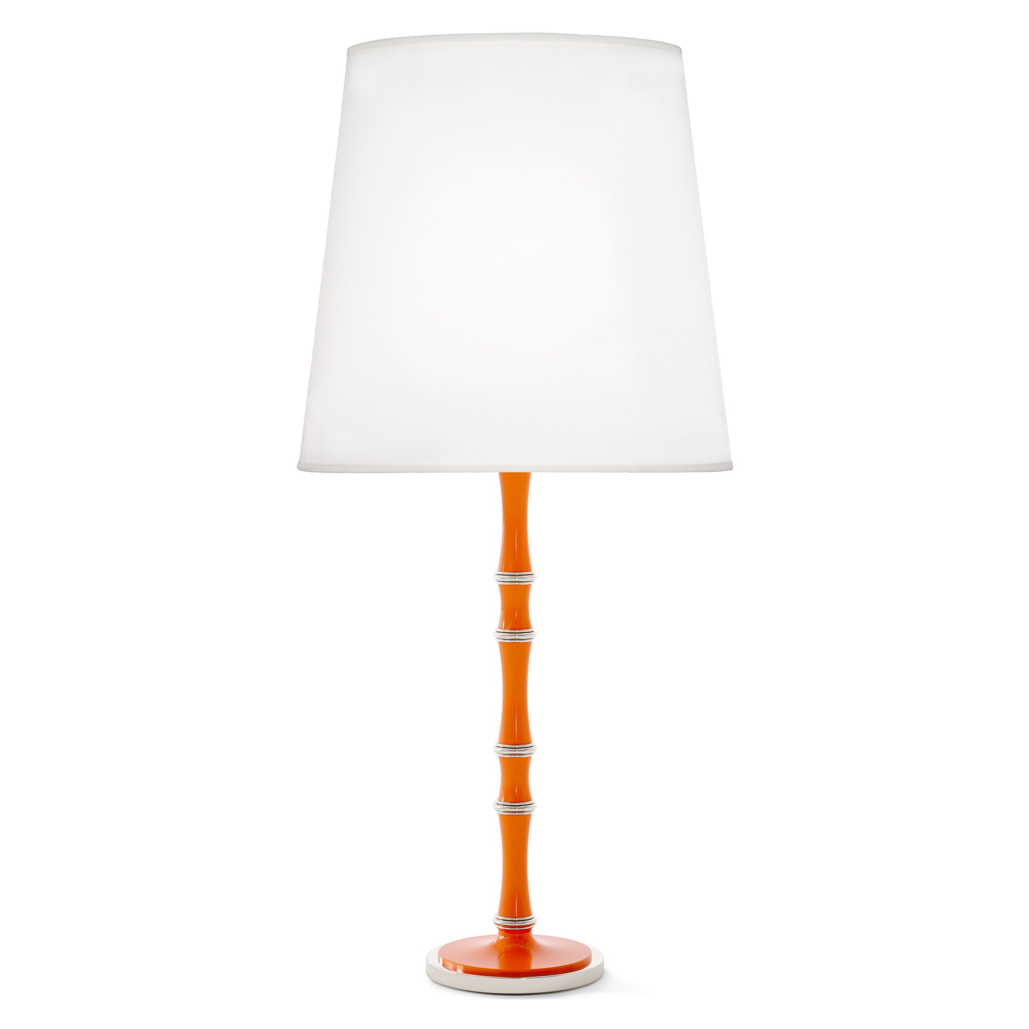 Pumpkin painted aluminum table lamp with polished nickel accents, Ascot White — Kane Grande by Robert Abbey