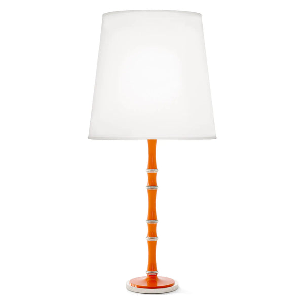 Pumpkin painted aluminum table lamp with polished nickel accents, Ascot White — Kane Grande by Robert Abbey