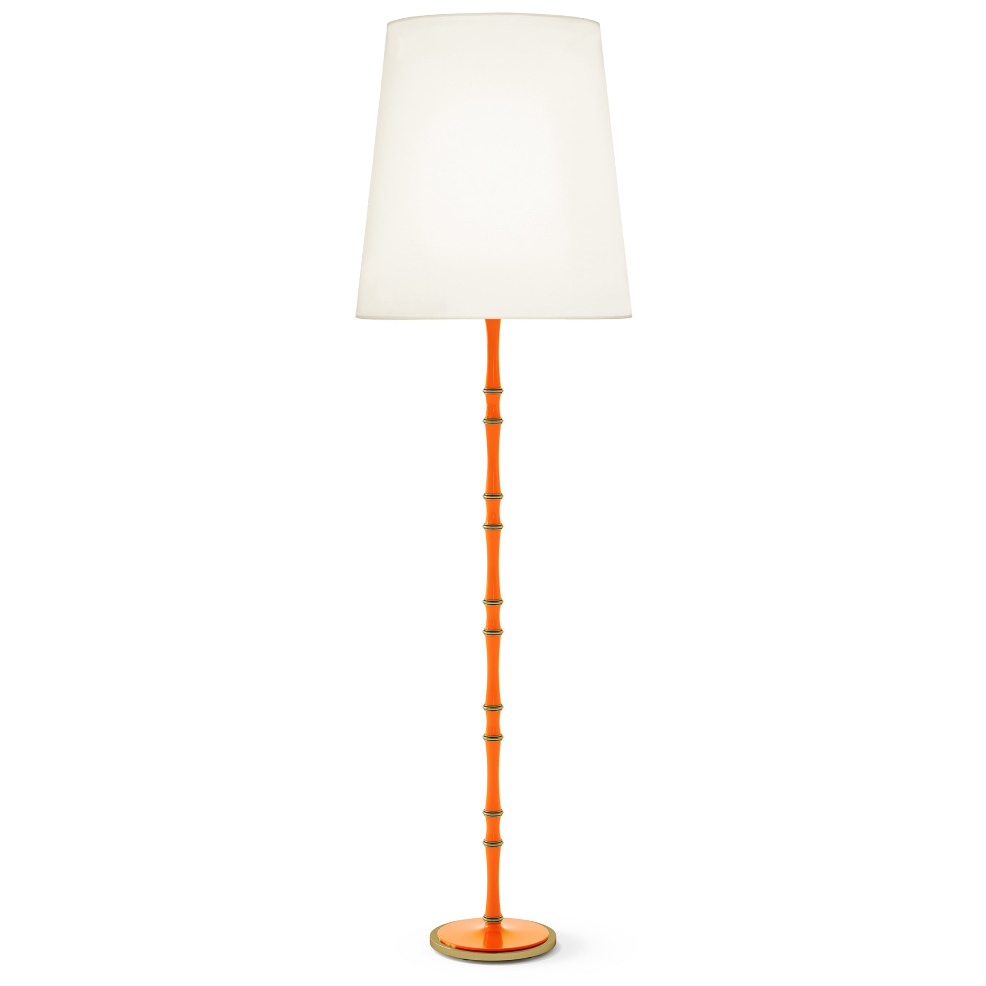 Pumpkin painted aluminum floor lamp with modern brass accents, Fondine — Kane Grande by Robert Abbey