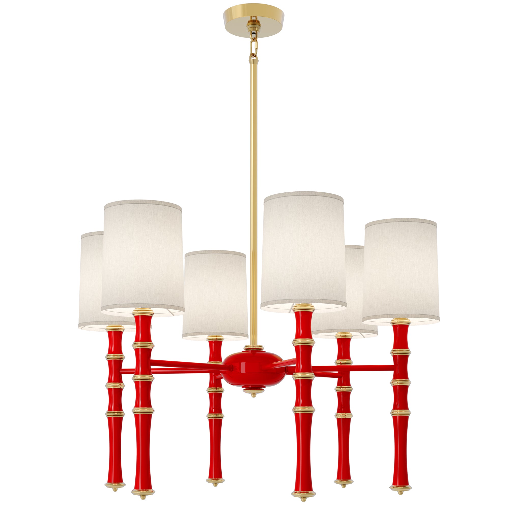 Ruby Red painted aluminum chandelier with modern brass accents, Fondine — Kane by Robert Abbey