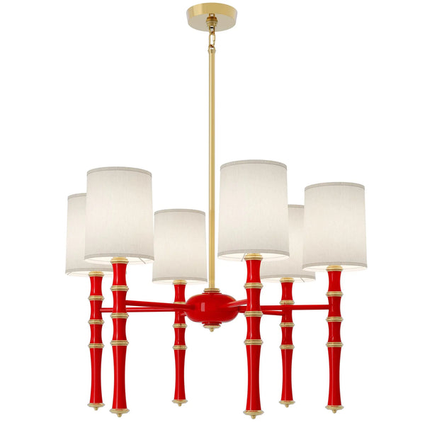 Ruby Red painted aluminum chandelier with modern brass accents, Fondine — Kane by Robert Abbey