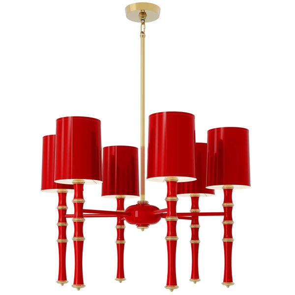 Ruby Red painted aluminum chandelier with modern brass accents, Ruby Red Painted Shade — Kane by Robert Abbey