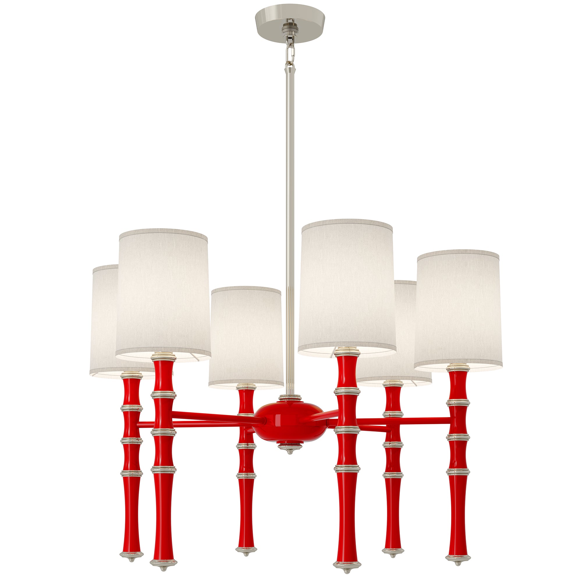 Ruby Red painted aluminum chandelier with polished nickel accents, Ascot White — Kane by Robert Abbey