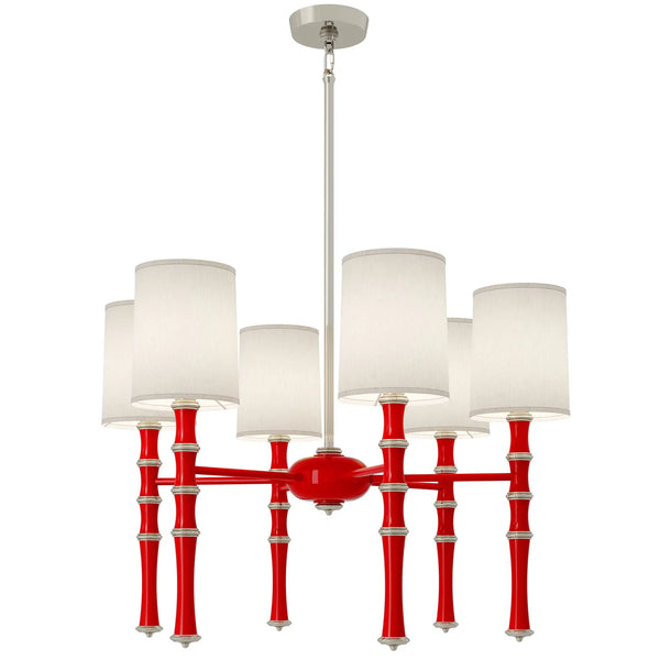 Ruby Red painted aluminum chandelier with polished nickel accents, Ascot White — Kane by Robert Abbey