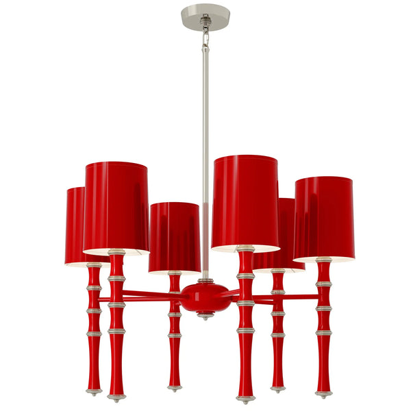 Ruby Red painted aluminum chandelier with polished nickel accents, Ruby Red Painted Shade — Kane by Robert Abbey