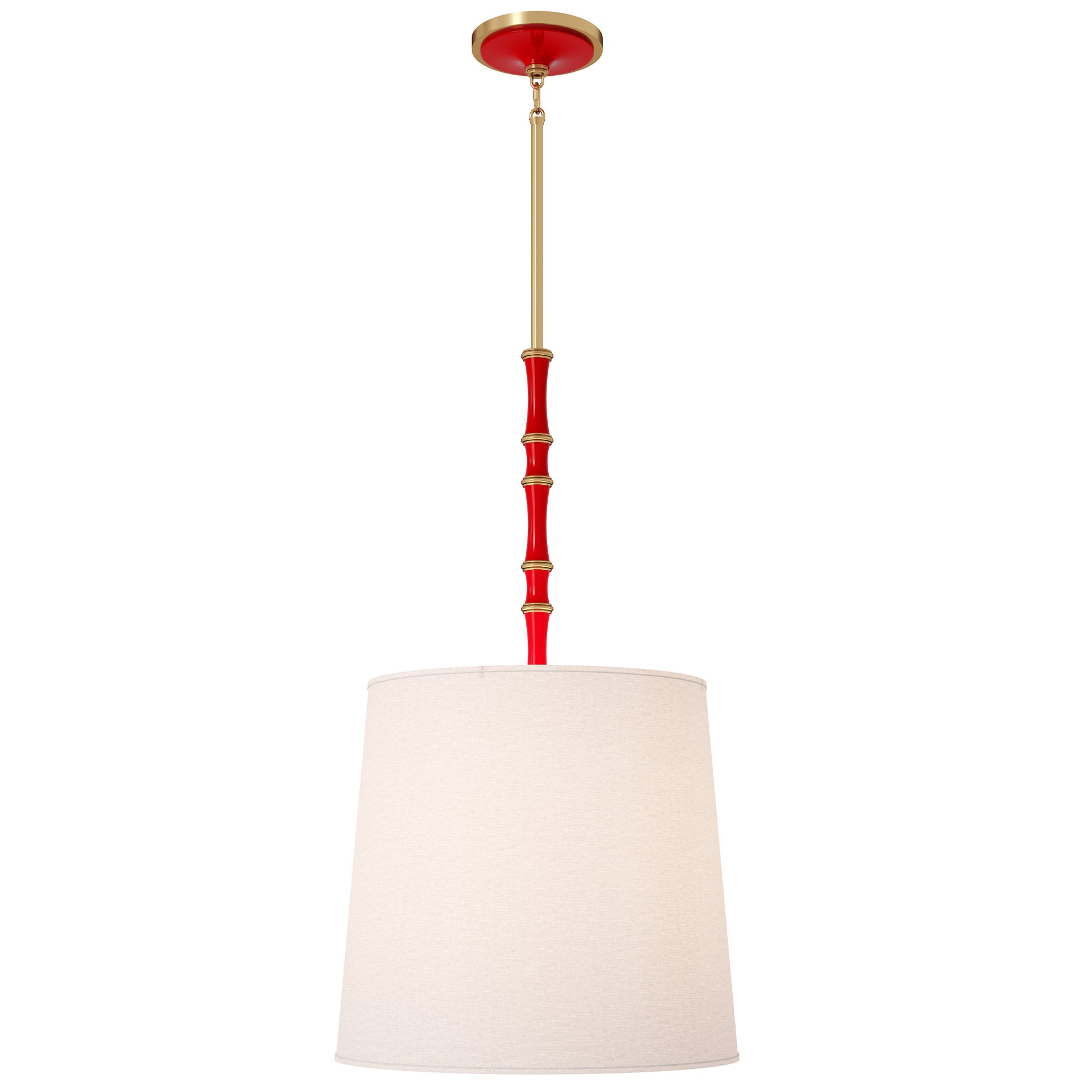 Ruby Red painted aluminum pendant light with modern brass accents, Fondine — Kane Grande by Robert Abbey
