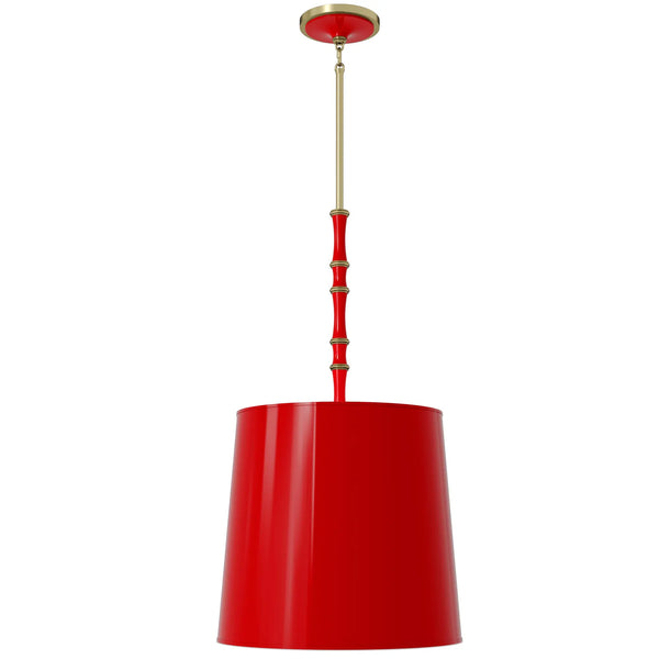 Ruby Red painted aluminum pendant light with modern brass accents, Ruby Red Painted Shade — Kane Grande by Robert Abbey
