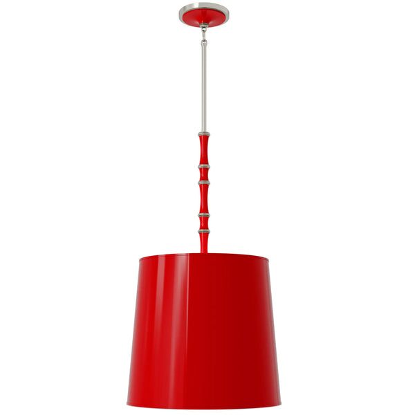 Ruby Red painted aluminum pendant light with polished nickel accents, Ruby Red Painted Shade — Kane Grande by Robert Abbey