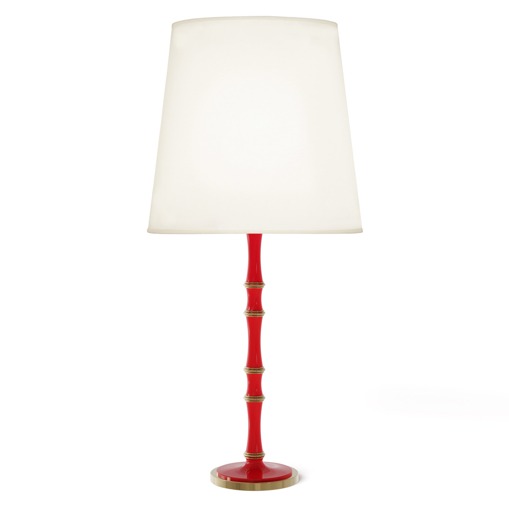 Ruby Red painted aluminum table lamp with modern brass accents, Fondine — Kane Grande by Robert Abbey