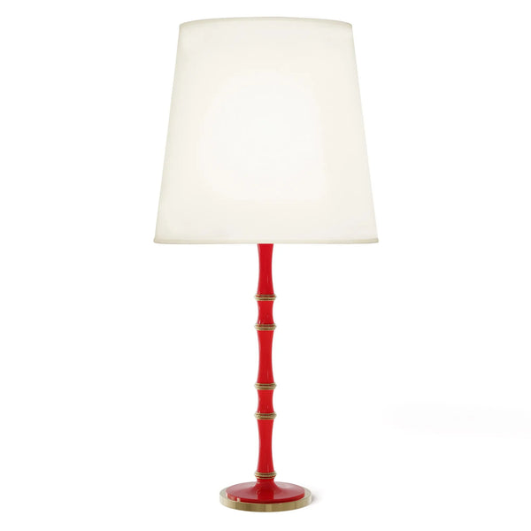 Ruby Red painted aluminum table lamp with modern brass accents, Fondine — Kane Grande by Robert Abbey