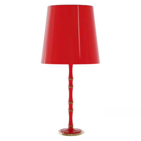 Ruby Red painted aluminum table lamp with modern brass accents, Ruby Red Painted Shade — Kane Grande by Robert Abbey