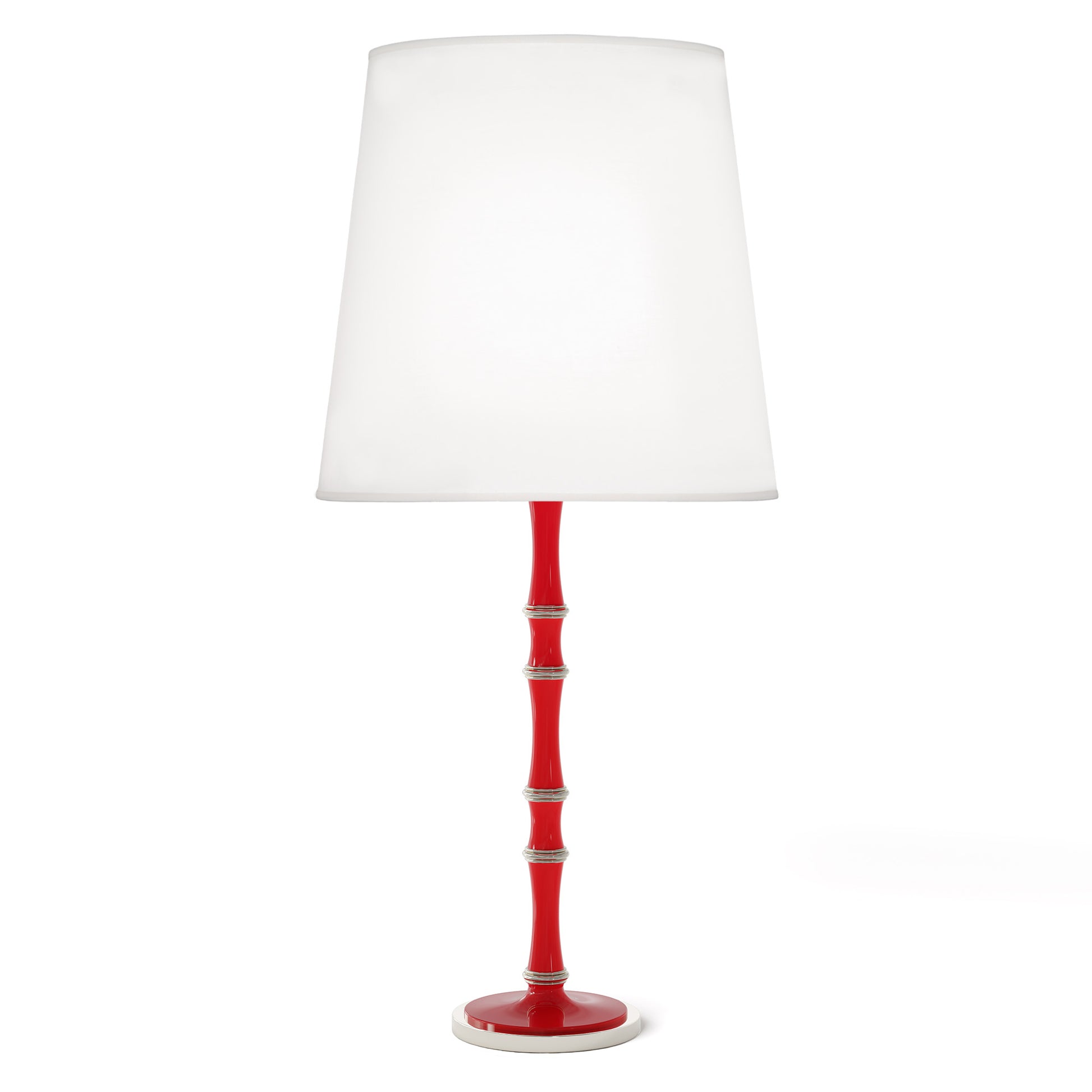Ruby Red painted aluminum table lamp with polished nickel accents, Ascot White — Kane Grande by Robert Abbey