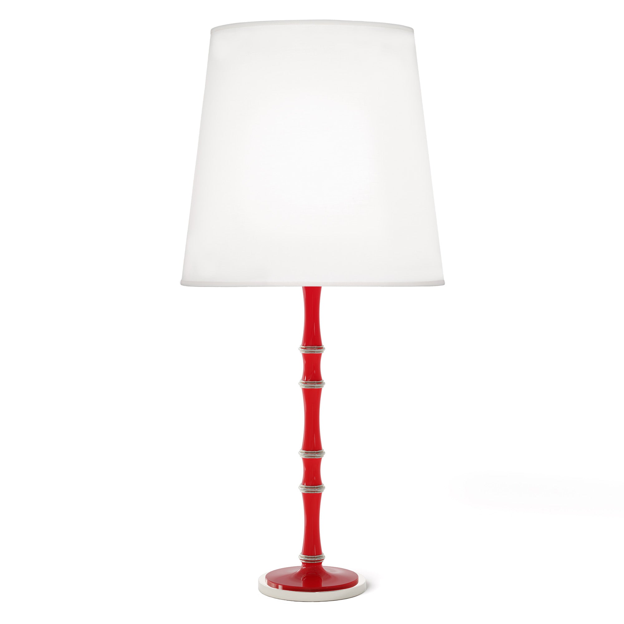 Ruby Red painted aluminum table lamp with polished nickel accents, Ascot White — Kane Grande by Robert Abbey