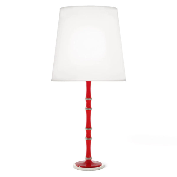 Ruby Red painted aluminum table lamp with polished nickel accents, Ascot White — Kane Grande by Robert Abbey
