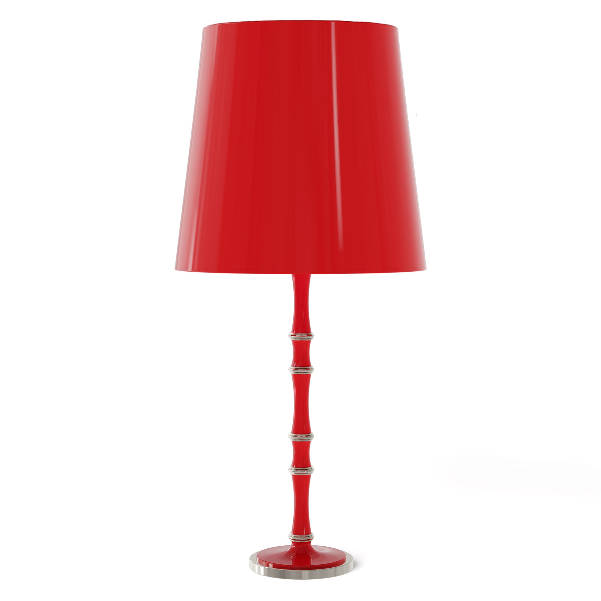 Ruby Red painted aluminum table lamp with polished nickel accents, Ruby Red Painted Shade — Kane Grande by Robert Abbey
