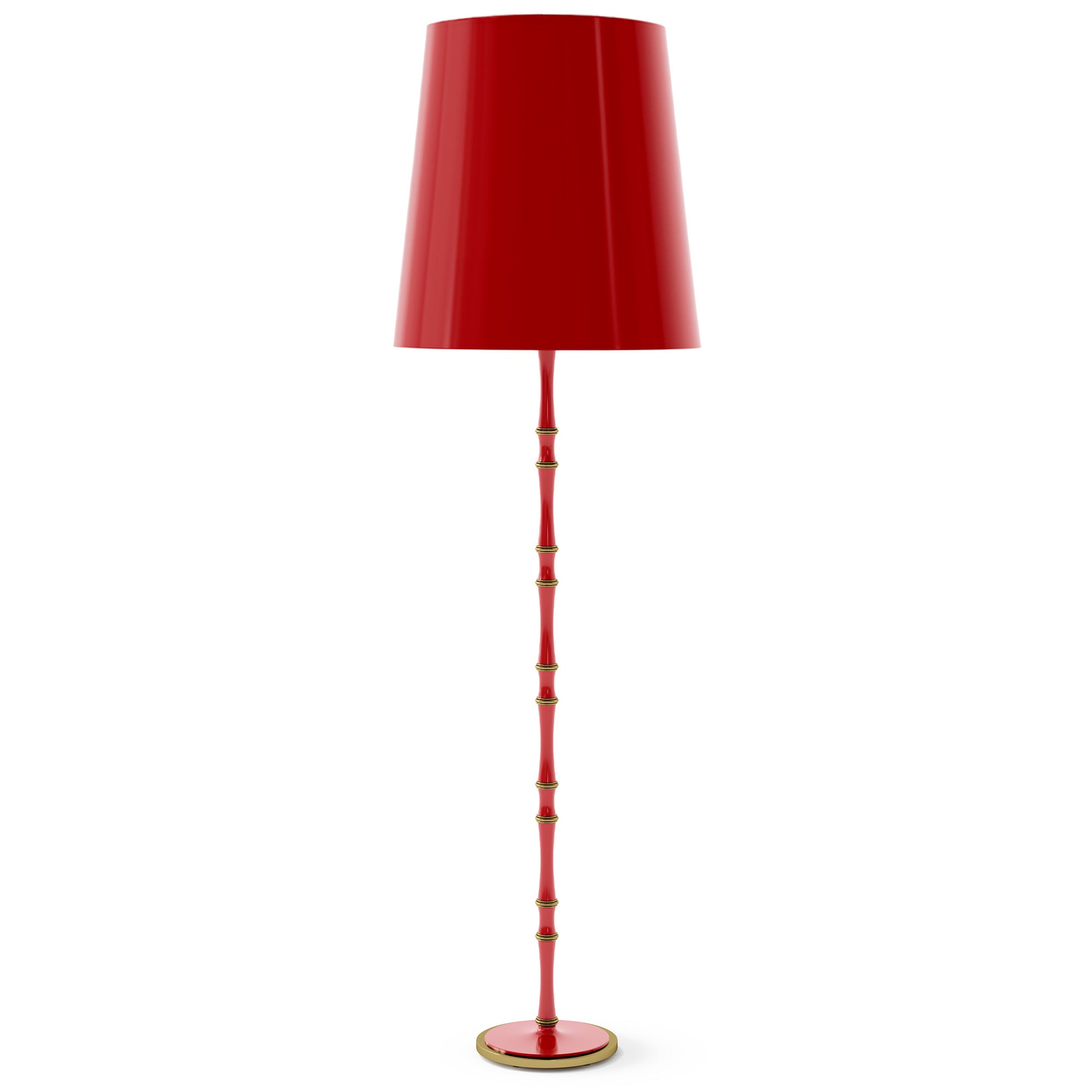 Ruby Red painted aluminum floor lamp with modern brass accents, Ruby Red Painted Shade — Kane Grande by Robert Abbey