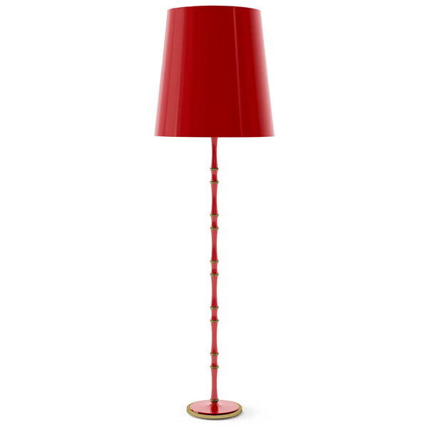 Ruby Red painted aluminum floor lamp with modern brass accents, Ruby Red Painted Shade — Kane Grande by Robert Abbey
