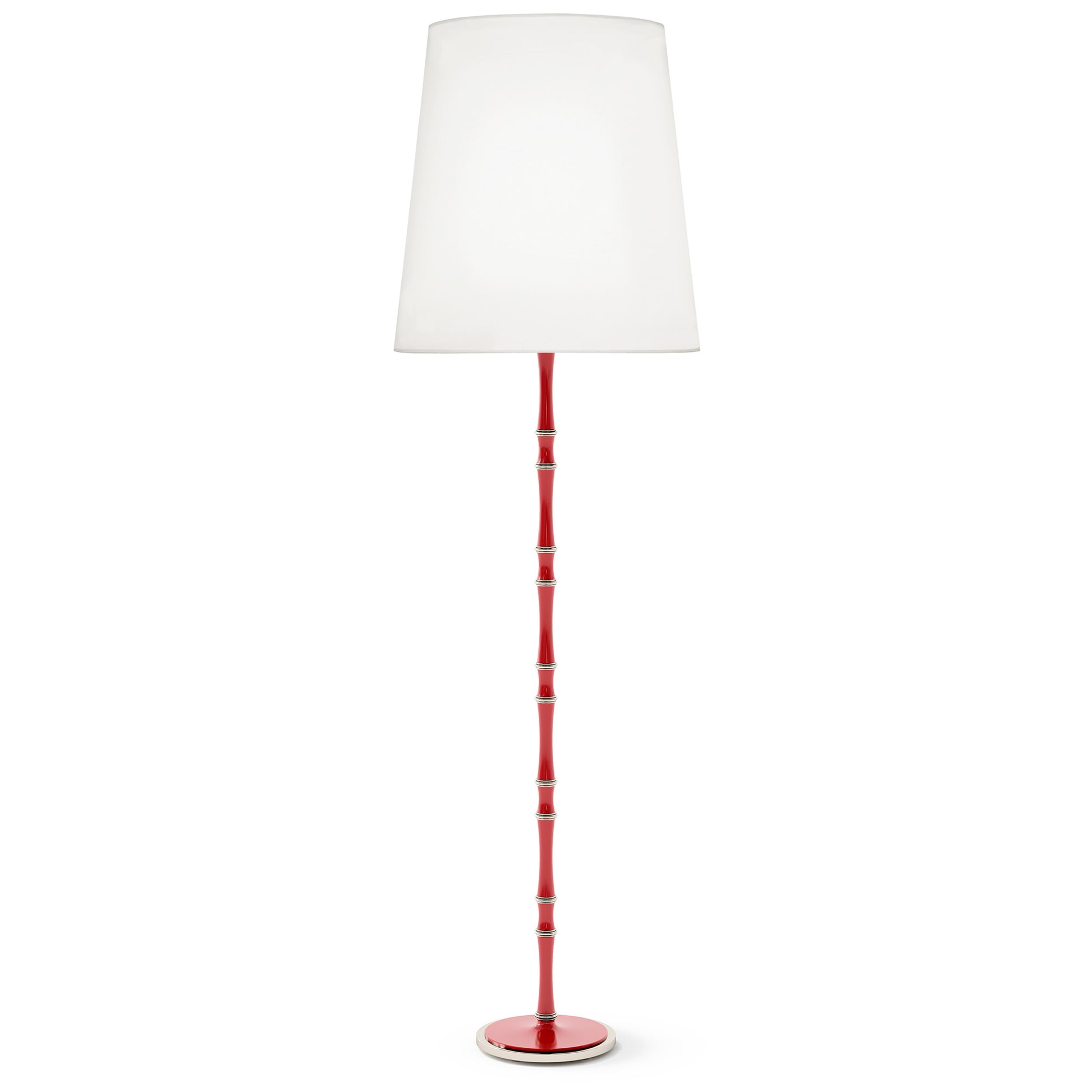 Ruby Red painted aluminum floor lamp with polished nickel accents, Ascot White — Kane Grande by Robert Abbey