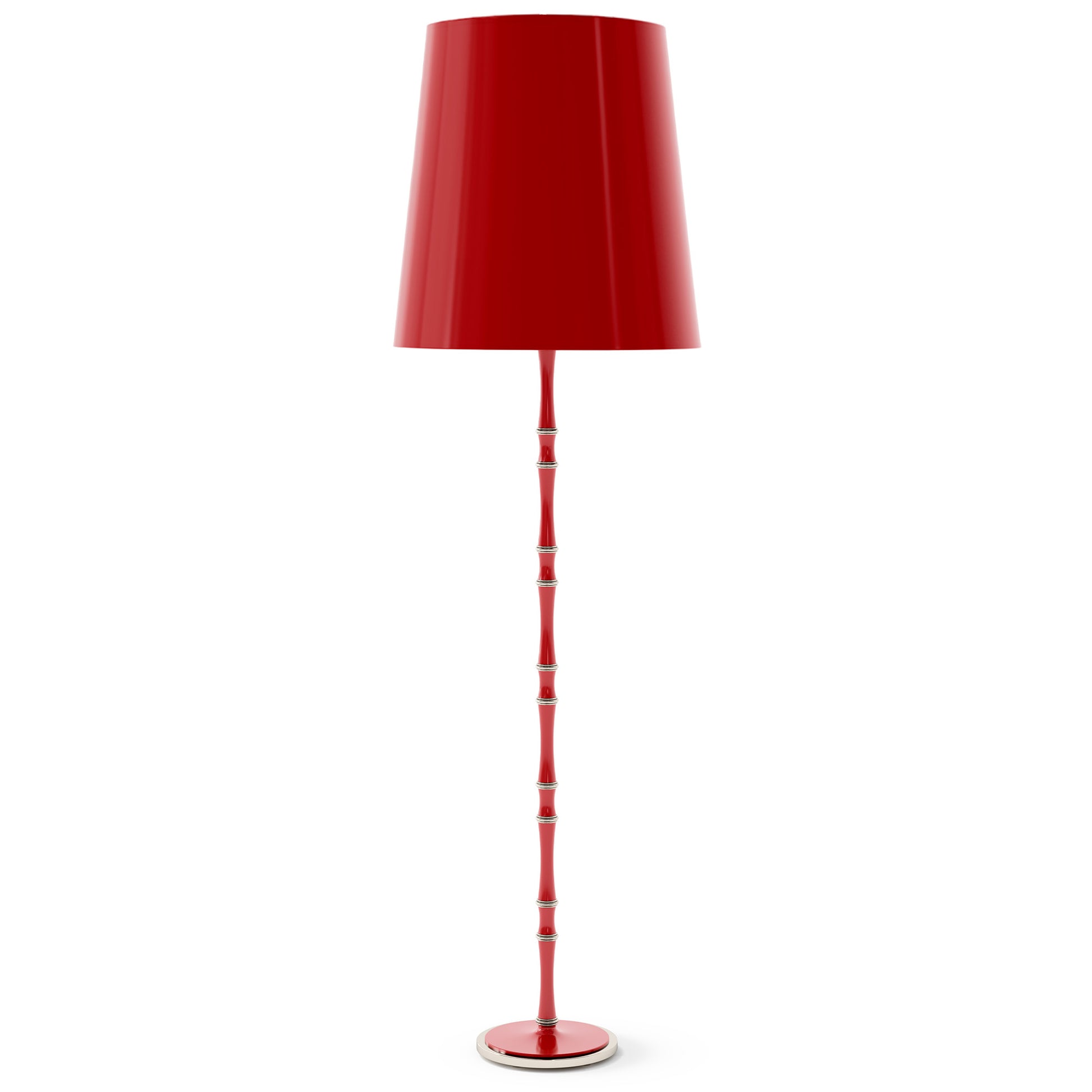 Ruby Red painted aluminum floor lamp with polished nickel accents, Ruby Red Painted Shade — Kane Grande by Robert Abbey