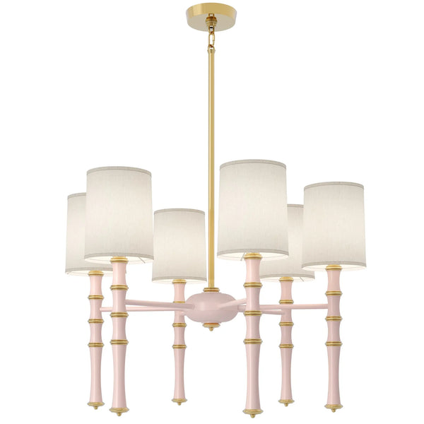 Rose Water painted aluminum chandelier with modern brass accents, Fondine — Kane by Robert Abbey