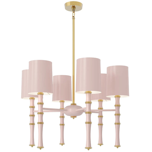 Rose Water painted aluminum chandelier with modern brass accents, Rose Water Painted Shade — Kane by Robert Abbey