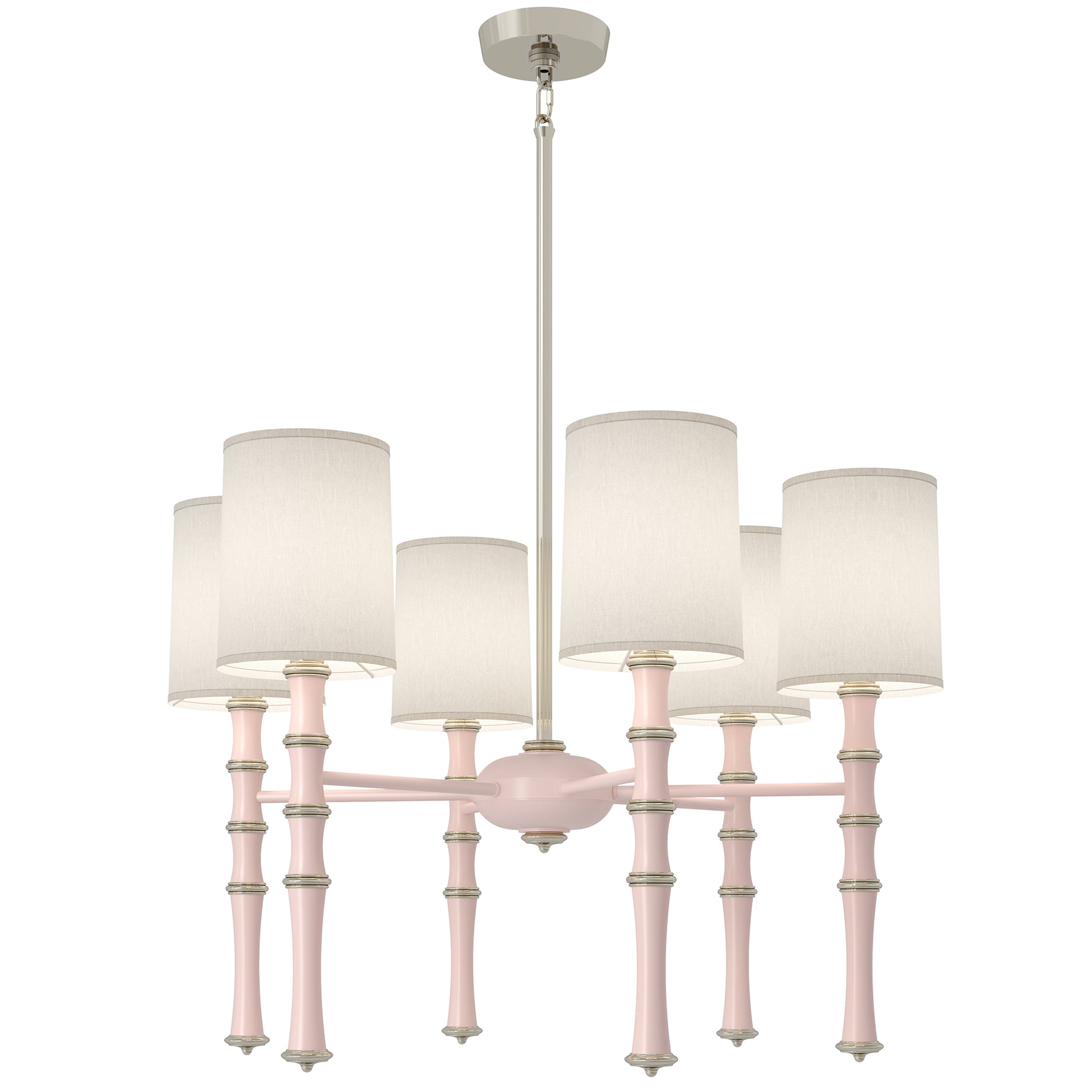 Rose Water painted aluminum chandelier with polished nickel accents, Ascot White — Kane by Robert Abbey