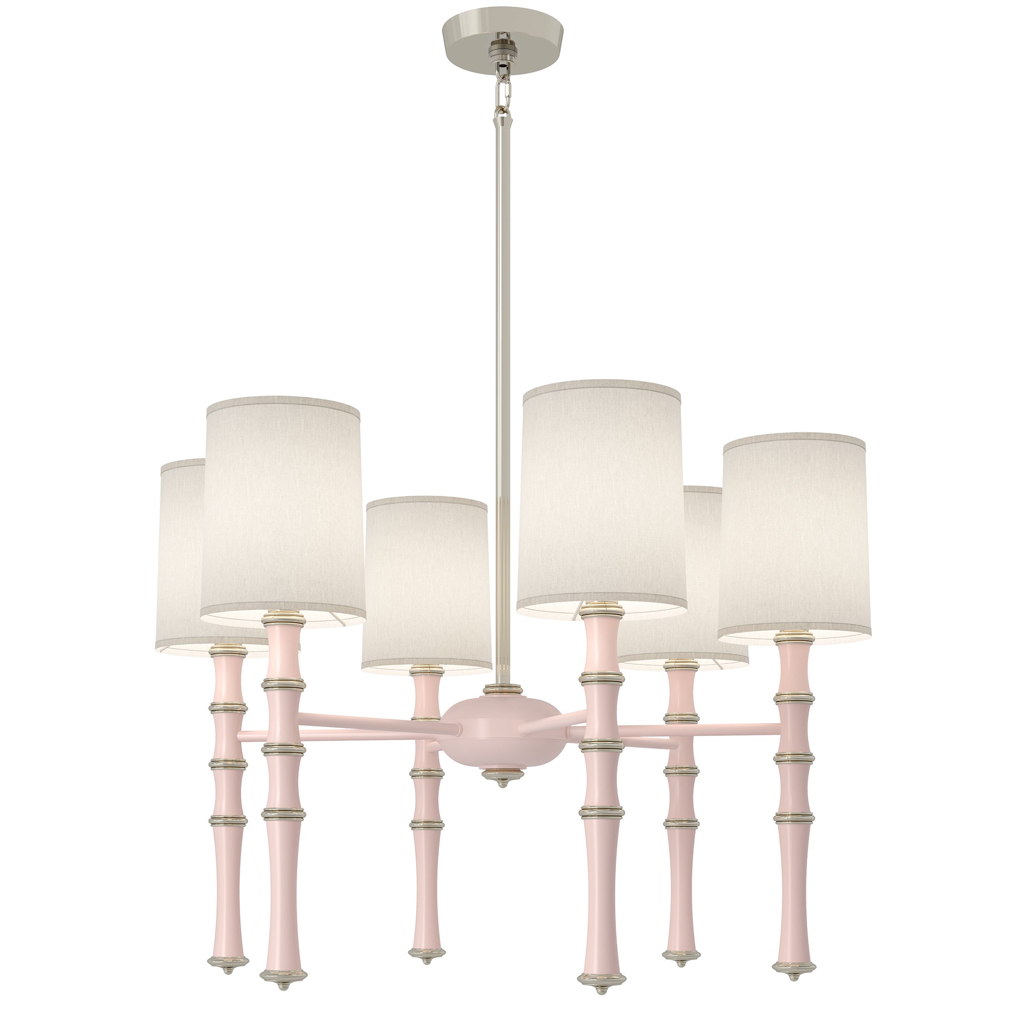 Rose Water painted aluminum chandelier with polished nickel accents, Ascot White — Kane by Robert Abbey