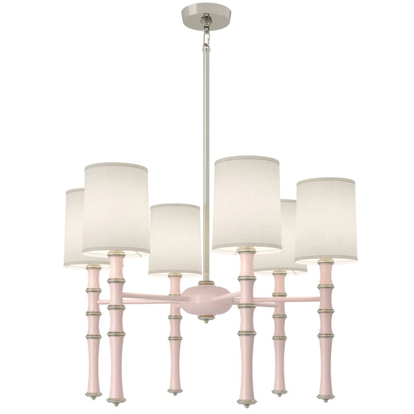 Rose Water painted aluminum chandelier with polished nickel accents, Ascot White — Kane by Robert Abbey