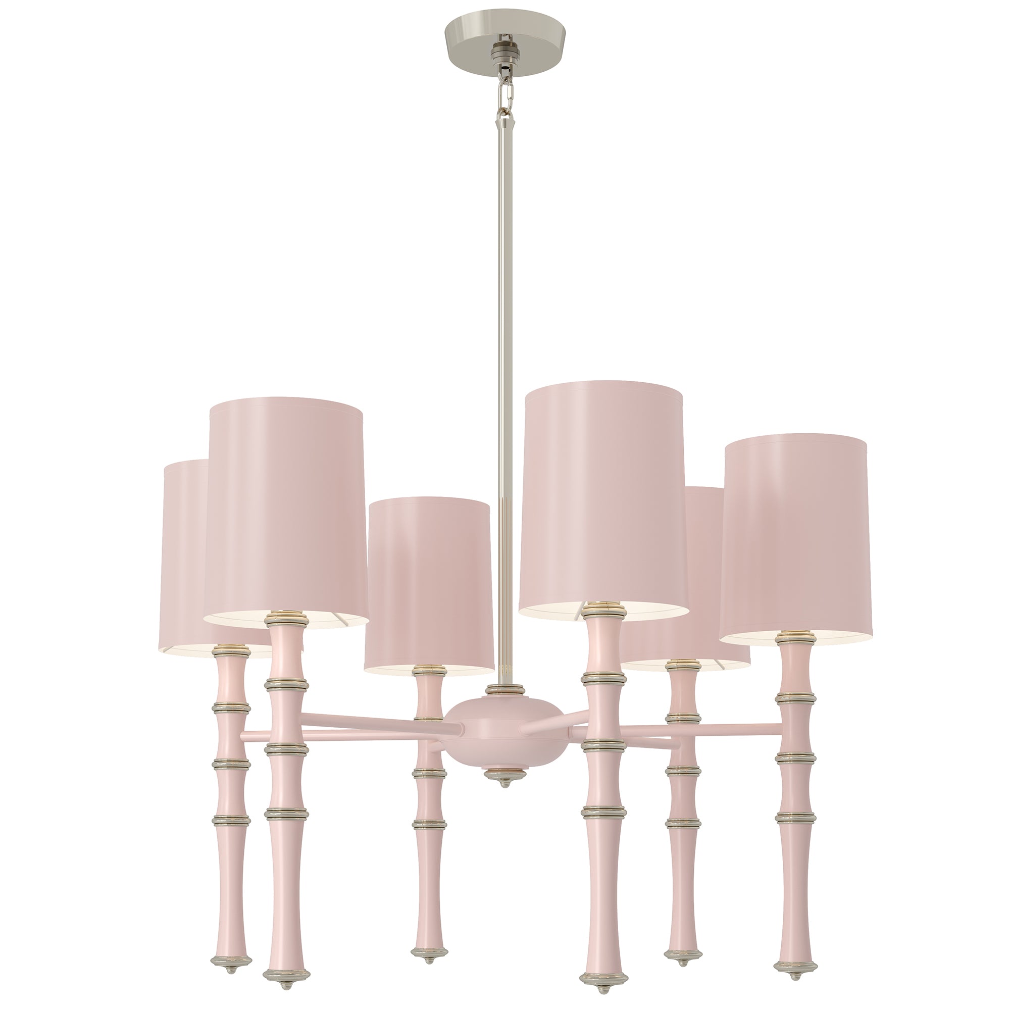 Rose Water painted aluminum chandelier with polished nickel accents, Rose Water Painted Shade — Kane by Robert Abbey