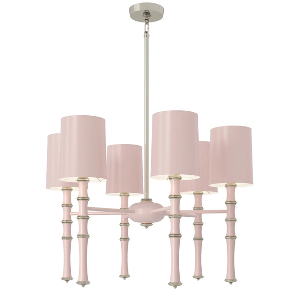 Rose Water painted aluminum chandelier with polished nickel accents, Rose Water Painted Shade — Kane by Robert Abbey