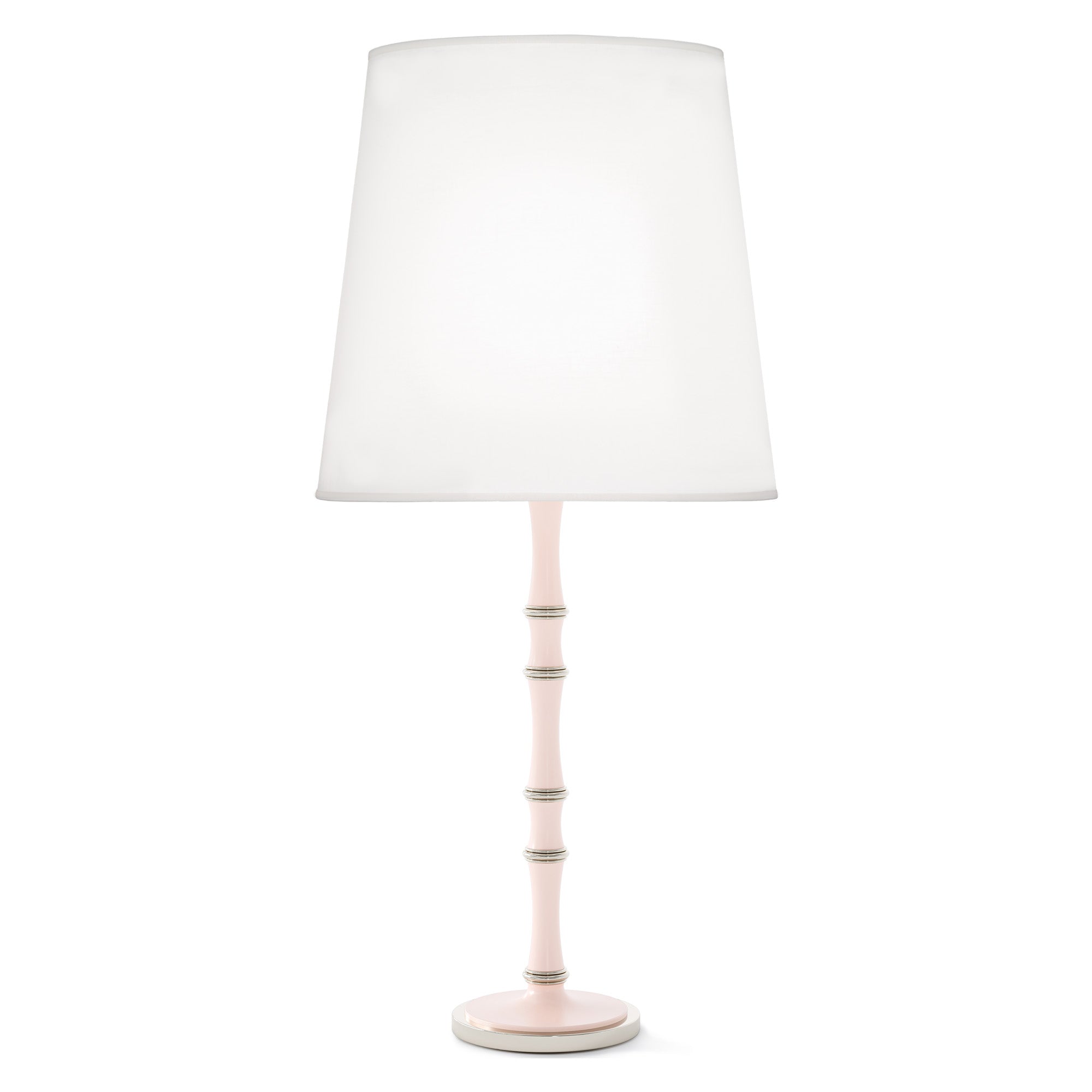 Rose Water painted aluminum table lamp with polished nickel accents, Ascot White — Kane Grande by Robert Abbey